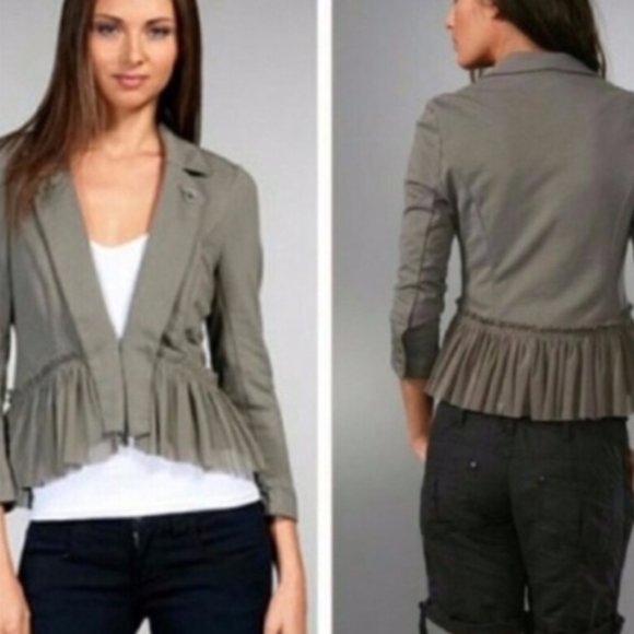 Free People Army Green Military Style Peplum Ruffle Jacket - Picture 5 of 5